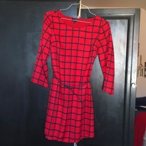 Red and Navy checkered dress with belt